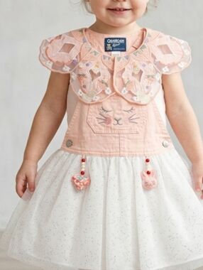 Vtg OshKosh B'gosh Peach pink white  Vestbak Dress